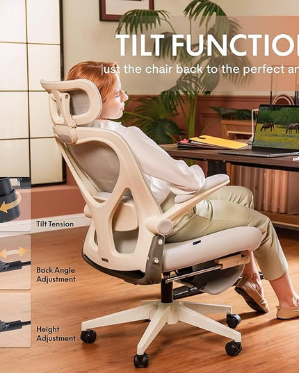 FLEXISPOT Foldex Ergonomic Office Chair, Folding Chair for Small Spaces with Lumbar Support, Flip-up Armrests, 3D Headrest, Desk Chairs with Footrest for Work,Video Game (Foam Seat, Green)