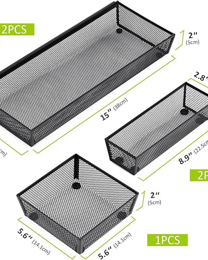Neudeco Silverware Drawer Organizer,Utensil Organizer for Kitchen Drawer Organizer for Large Utensils with Interlocking Arm, Silverware Storage Cutlery Tray for Knives Fork Spoon (Pack 5, Black)