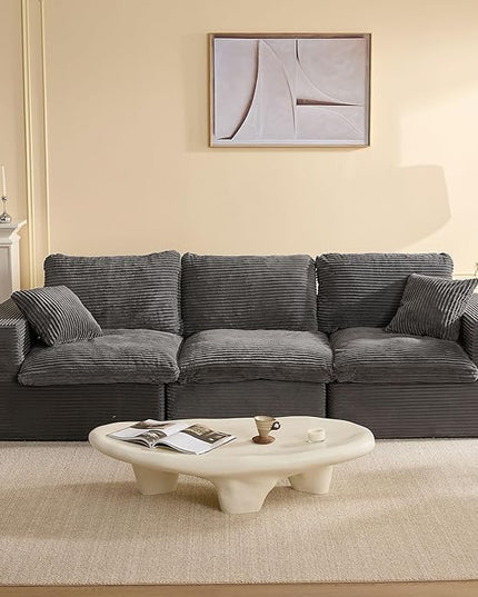 106.3” Sectional Couches for Living Room, Cloud Couch, Modular Sectional Sofa, Convertible Sofas Bed, Deep Seat Sofa, Corduroy, Gray