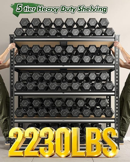 72.2" H Garage Shelves 2230LBS Storage Shelves, 5 Tier Adjustable Metal Shelving, Heavy Duty Shelving for Storage, Basement, Warehouse, Pantry, Kitchen, 35.5" W x 19.5" D x 72.2" H, Black