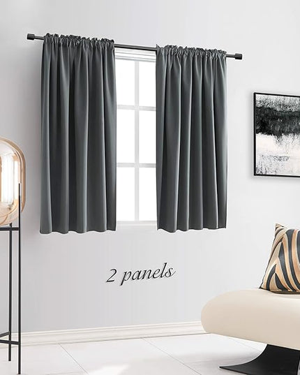 DONREN 54 Inch Length Medium Grey Blackout Curtains for Bedroom - Small Window Treatment Rod Pocket Curtain Drapes (Set of 2 Panels)