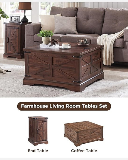 JXQTLINGMU Farmhouse Lift Top Coffee Table with Storage, 36" Wood Square Center Table with Large Hidden Compartment, Rustic Lift Tabletop Dining Table for Home Living Room, Brown
