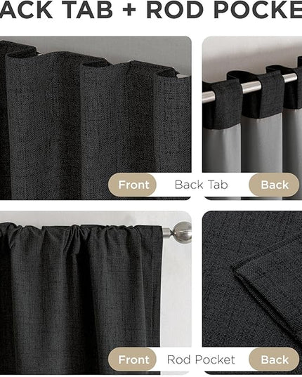 Joydeco Linen Blackout Curtains for Bedroom - 100% Light Blocking 1 Panels, Black Drapes 100" W x 108" L, Thermal Insulated Room Darkening Curtains for Living Room, Rod Pocket & Back Tabs