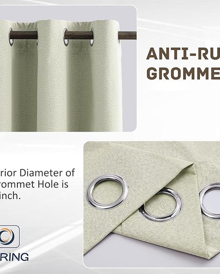 100% Blackout Linen Textured Curtains 80 Inch Length 2 Panels Set for Living Room, Bedroom, Light Weight Curtains with Grommets Top, Full Blackout Curtains Privacy Protection, Beige, 52" W x 80" L