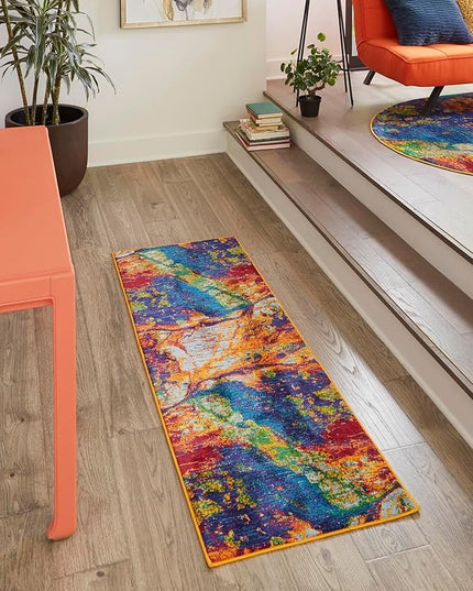 Rugs.com Calypso Collection Rug – 12 Ft Runner Multi Medium Rug Perfect for Hallways, Entryways