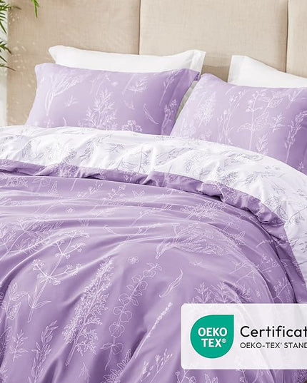 Love's cabin Lavender Full Comforter Set - Full Size Comforter Set, 3 Pieces Cute Floral Bedding Sets for All Seasons,1 Soft Reversible Botanical Flowers Comforter and 2 Pillow Shams