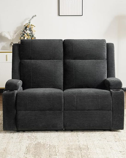 Loveseat Recliner, Loveseat Sofa with Adjustable Footrest, Wall Hugger Recliner for Living Room & Home Theater & RV(Black)