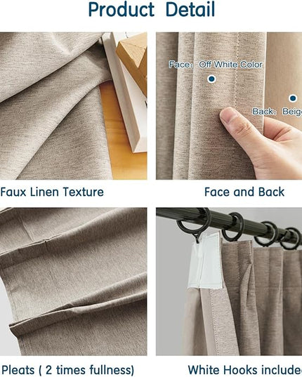 LETAU Brown Curtains 108 inches Long, Pinch Pleated 100% Blackout Privacy Linen Texture Curtains, 26" W x 108" L, 2 Panels