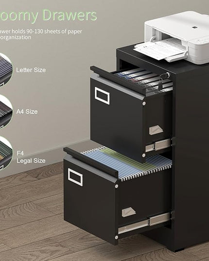 Filing Cabinet,2 Drawer File Cabinet with Lock,Locking File Cabinets for Home Office,Small Filing Cabinet for Letters/Legal/A4,Assembly Required,Black