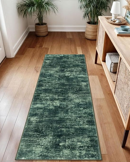 IOHOUZE Abstract Runner Rug 2x7 Ft Washable Runners for Hallways, Non Slip Kitchen Runner Printed Faux Wool Entryway Runners Indoor, Modern Abstract Floor Carpet for Hall Kitchen Bedroom, Dark Green