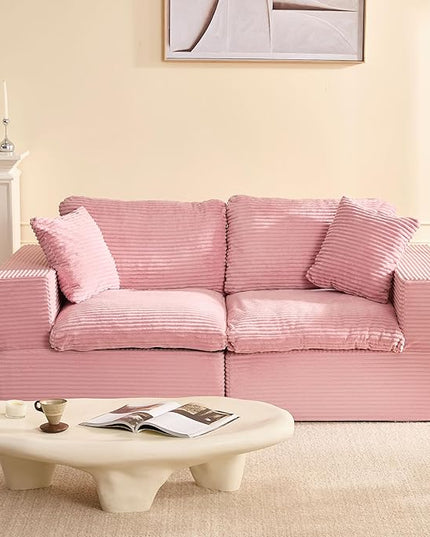 74.8” Cloud Couch, Modular Loveseat Sofa, Convertible Sofas Bed, Deep Seat Sofa, Cozy Sofa for Living Room, Office and Bedroom, Corduroy, Pink