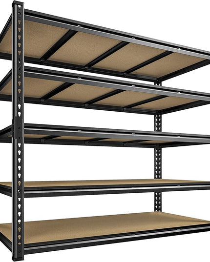 55" W Storage Shelves, 2550LBS Garage Shelving, 5-Tier Metal Shelving Unit, Adjustable Heavy Duty Shelving for Garage, Warehouse, Pantry, Kitchen, 55" W × 24" D × 72" H, Black