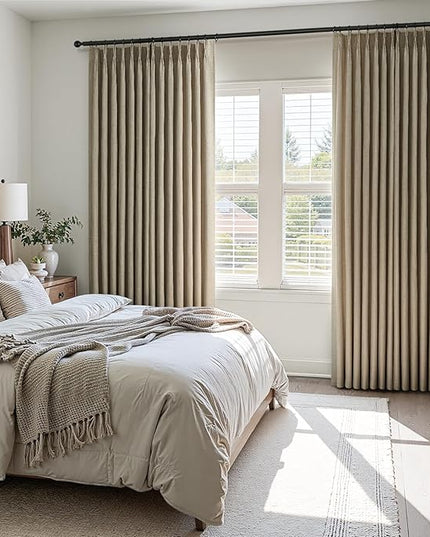 Topfinel 102 Inch Curtains 2 Panels Set,Two Packs Pinch Pleat Back Tab Linen Window Semi Sheer Privacy Thick Decorative Curtain Drapes for Living Room Bedroom,40x102 in Long,Grey Beige
