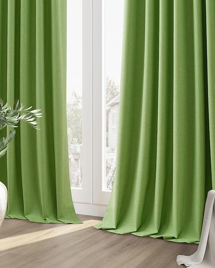 Guken 100% Blackout Curtains 90 Inch Length 2 Panels Set for Living Room Bedroom Back Tab Thermal Insulated Black Out Linen Drapes Room Darkening Lime Green,52x90