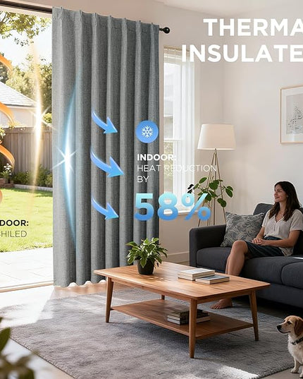 Joydeco Pinch Pleated Curtains - 100% Blackout for Bedroom, Light Grey Linen Curtains 40" W x 84" L, Thermal Insulated 2 Panels Light Blocking Drapes, Back Tabs for Living Room