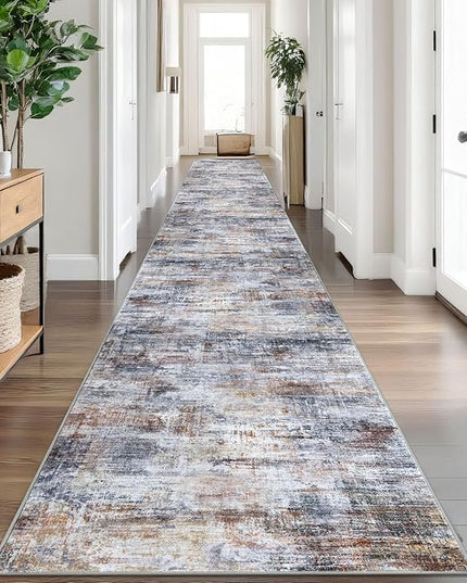 IOHOUZE Abstract Runner Rug 3x20 Ft Extra Long Washable Runners for Hallways, Non Slip Kitchen Runner Printed Faux Wool Entryway Runner Indoor, Modern Abstract Floor Carpet for Hall Stair, Orange Grey