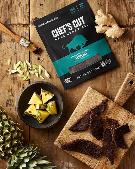 Chef's Cut Beef Jerky Meat, Teriyaki (2.5 Ounce Bags, Pack of 4) - High Protein, 10g Protein, 80 Calories, Gluten-Free, Premium Lean Smoked Beef, Keto Friendly Snack, Low Carb Snack