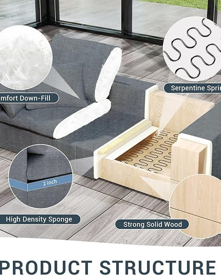 Modular Sectional Sofa Cloud Couch,Down Filled Comfy Cloud Modern Sofa,L Shape Oversized Couch Cushion Covers Removable for Living Room,Light Blue