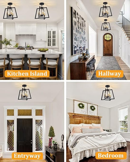 TOULMJ 4-Light Semi Flush Mount Ceiling Light, 14.56" Farmhouse Black Gold Ceiling Light Fixture for Kitchen Island Foyer Hallway Entryway Dining Laundry Room