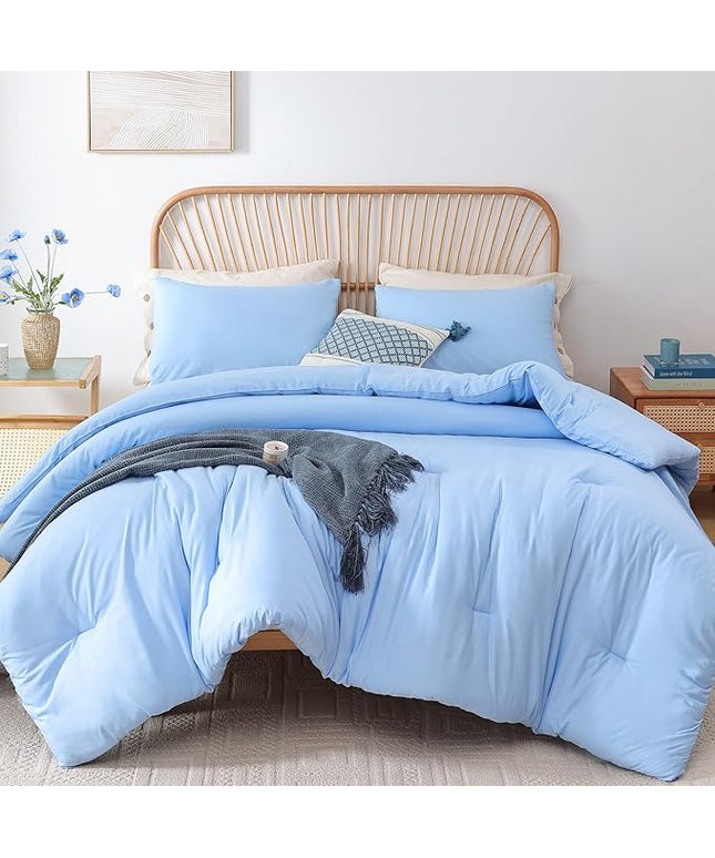 ROSGONIA Queen Comforter Set Light Blue, 3pcs Bedding Comforter Sets (1 Comforter & 2 Pillowcases) All Season Soft Lightweight Bedspread Blanket Quilt