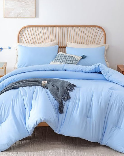 ROSGONIA King Size Comforter Set Light Blue, 3pcs King Comforter Set (1 Comforter & 2 Pillowcases) All Season Soft Lightweight Bedspread Blanket Quilt