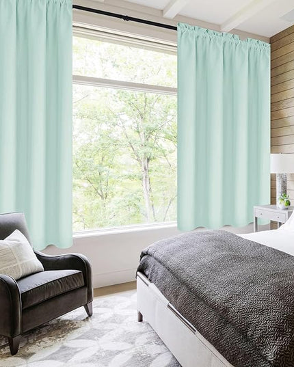 DWCN Blackout Curtains for Living Room Thermal Insulated, Energy Saving & Noise Reducing Bedroom Curtains, Mint Green, W 42x L 36 Inch, Set of 2 Rod Pocket Curtain Panels