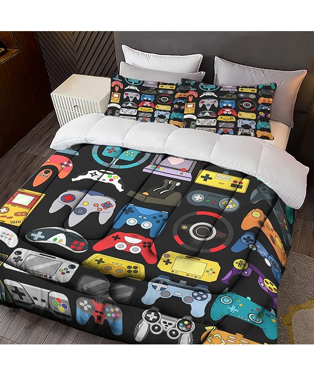 Sunnycitron Gaming Comforter Boys Bedding Sets Queen Comforter Sets Gamer Bedding Sets for Boys Gamer Bed Set Teen Boy Gamer Room Decor Gaming Comforter Set,1 Comforter 2 Pillowcases