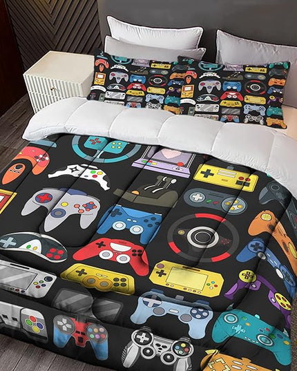Sunnycitron Gamer Comforter Set for Boys Bedding Gaming Comforter Sets for Boys Gamer Bedding Sets Comforter Sets Full Size Bed Set Teen Room Decor,1 Comforter 2 Pillowcases