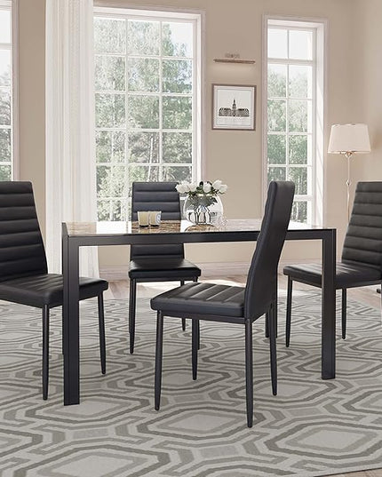 Gizoon 5 Piece Glass Dining Table Set, Kitchen and Chairs for 4, PU Leather Modern Room Sets for Home, Kitchen, Living Room