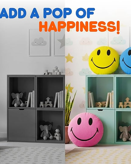Smiley Face Pillow - Cute Plush for Fun Bedroom Decor - 16" X 16" Soft Cotton Cool Smiley Pillow with Inserts Included - Birthday Gift - Room Decor Aesthetic for Bedroom. (Yellow)