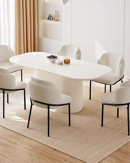 Guyii 7-Piece Oval Dining Table Set, 70" Modern Kitchen Table with 6 Chairs, Indoor Rectangular Dining Room Tables for Kitchen, Living Room, Cream White