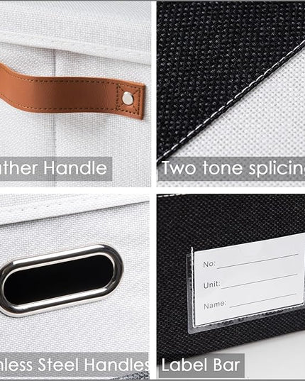 PRANDOM Foldable Storage Bins with Lids [3-Pack] Fabric Collapsible Storage Boxes Baskets Cubes Containers with Handles for Closet Living Room Bedroom (Black & White 14.9x9.8x9.8'')