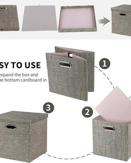Posprica Storage Bins with Lids,13×13×13 Foldable Storage Cube Baskets Boxes Fabric Drawers for Closet Shelf Cabinet Bookcase,Set of 4,Coffee