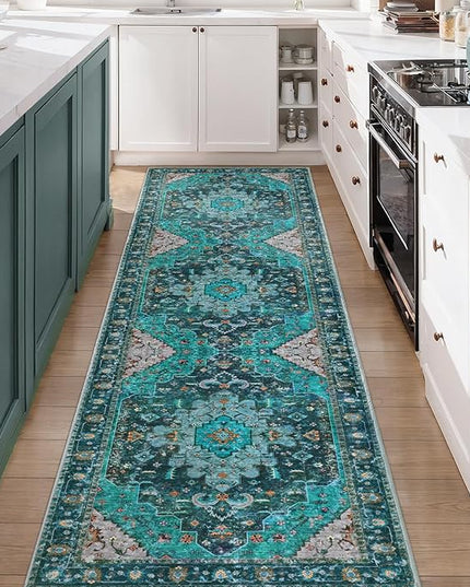 Ciicool Washable Vintage Runner Rug - 2'6" x 10' ft Hallway Carpet, Boho Low Pile Long Non Slip Soft Stair Runner Kitchen Carpet Indoor Oriental Throw for Living Room Bathroom Entry