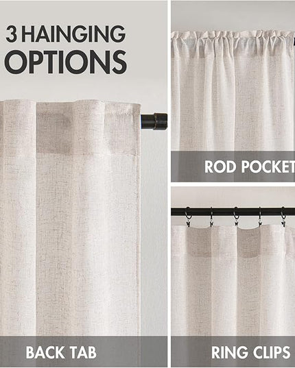 MIULEE White Linen Curtains 120 Inches Long for Bedroom Living Room, Soft Thick Linen Textured Extra Long Window Drapes Semi Sheer Light Filtering Rod Pocket Back Tab Burlap Look, 2 Panels 10 Ft