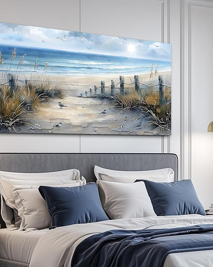 FUHAIHUA Canvas Decorations For Living Room Large Wall Art For Office Modern Bedroom Wall Decor Beach Wall Painting Blue Ocean Sea Wave Pictures Artwork Aesthetics Posters Home Decor 24X48 In