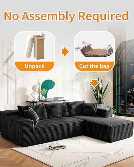 103.54'' Sectional Sofa, Flannel Fabric L Shaped Sofa, 4 Seat Modern L Shape Couch with 2 Pillows Left Hand Lounge for Living Room, Office