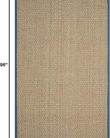 SAFAVIEH Area Rug 5x8 - Natural Fiber Collection - Natural & Navy, Seagrass, Basketweave Pattern with Border (NF114T)