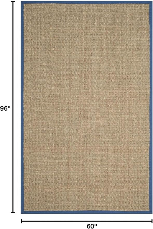 SAFAVIEH Area Rug 5x8 - Natural Fiber Collection - Natural & Navy, Seagrass, Basketweave Pattern with Border (NF114T)