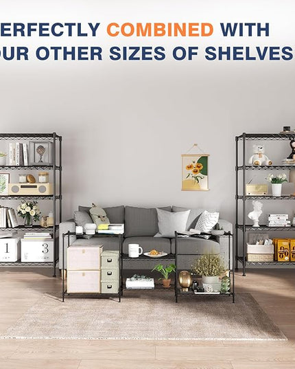 5-Tier Heavy Duty Wire Shelving Unit,35" Wx18 Dx71 H,Wire Shelf Racks with Wheels,Height Adjustable Storage Metal Shelves for Kitchen,Garage,Office,Living Room,Pantry,Black