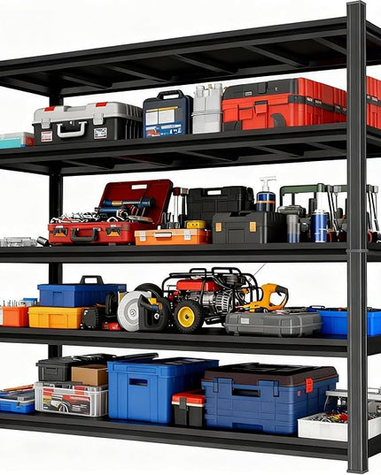 Garage Shelving Unit, Heavy Duty Metal Adjustable Storage, Steel Shelves, Industrial Shelves for Heavy Tools and Equipment, Ideal for Garage, Basement, Black (5-Tier, 77.4" H x 47.2" W x 18" D)