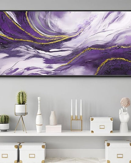 yiijeah Purple Wall Art - Abstract Canvas Wall Art Large Artwork for Living Room Purple and Gold Prints Decor Modern Wall Decor for Bedroom Office Picture Home Decor