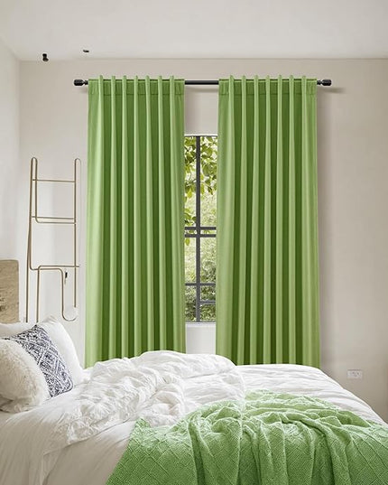 Guken 100% Blackout Curtains 90 Inch Length 2 Panels Set for Living Room Bedroom Back Tab Thermal Insulated Black Out Linen Drapes Room Darkening Lime Green,52x90