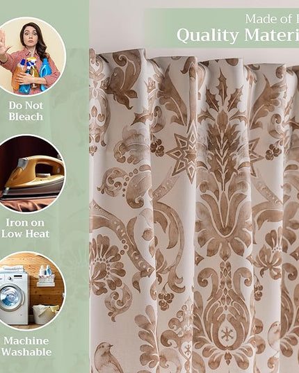 Maison d' Hermine Curtains for Living Room 100% Cotton 124 inch Length One Panel Light Filtering Curtains for Bedroom Windows with Rod and Loop Pockets Drapes (Allure, 50" W x 124" L)
