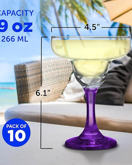 DISCOUNT PROMOS 10 Margarita Glasses Set, 9 oz. - Classic, Smooth, Barware, Glassware - Purple