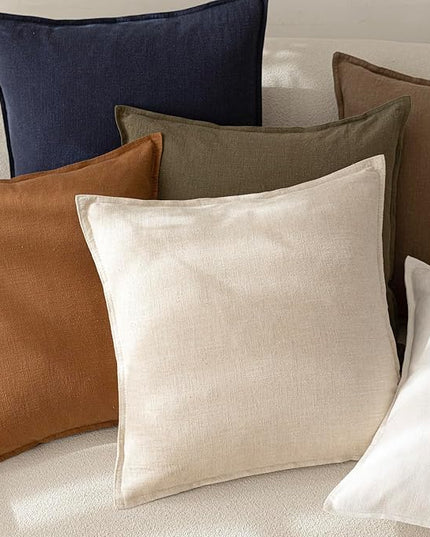 Foindtower Pack of 2, Decorative Linen Soild Throw Pillow Covers Soft Accent Cushion Case Boho Farmhouse Neutral Pillowcase for Couch Sofa Bedroom Living Room Home Decor 16 x 16 Inch Natural Beige