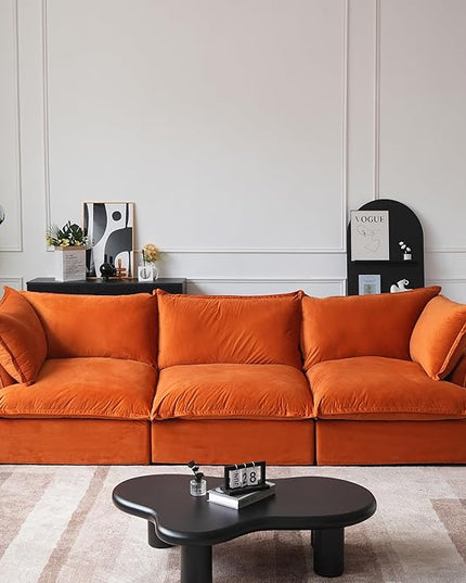 JACH 122.82" Cloud Sectional Couch for Living Room, Modular 3 Seater Sofas, Convertible Sectional Couches, Cushion Covers Removable, Two Corners and One Middle Sofa for Living Room (Orange)