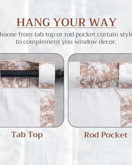 Maison d' Hermine Curtains for Living Room 100% Cotton 84 inch Length Two Panels Light Filtering Toile Curtains for Bedroom Windows with Rod and Loop Pockets Drapes (Trianon Brown, 50" W x 84" L)