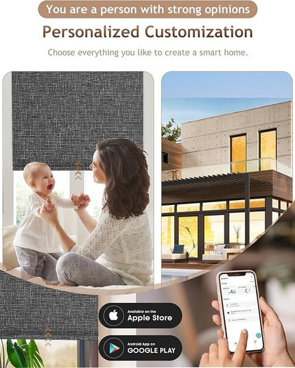 Kincmo Motorized Blinds with Remote,100% Blackout Motorized Roller Shades Work with Apple Homekit,Alexa,Google, Custom Electric Blinds with App,Voice Control (Classic Dark Grey)