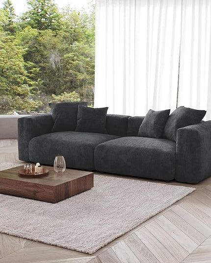 JACH 102" Corduroy Sectional Couch with 4 Pillows, Comfy Modular Sectional Sofa, Cushion Covers Removable, Oversized Love Seat Couches for Living Room, Office, Apartment, Black
